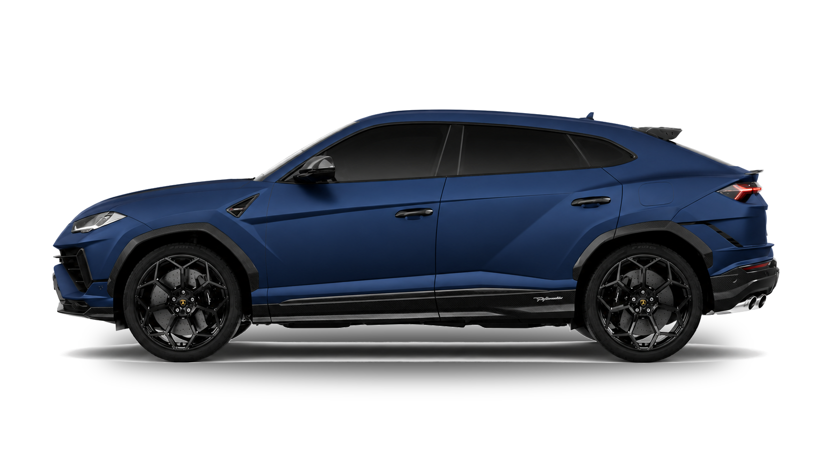 Lamborghini Urus Performante bleu électrique vue de côté, kit aérodynamique carbone