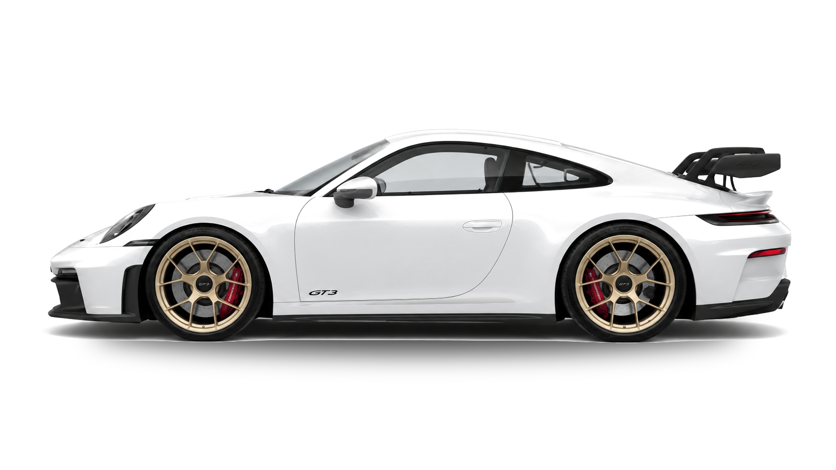 Porsche 911 GT3 argent GT vue de côté, aileron arrière fixe carbone